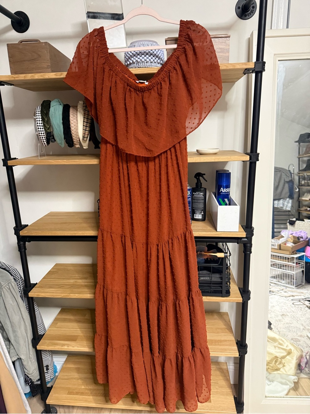 Baltic Born Rust Off-Shoulder Tiered Maxi Dress